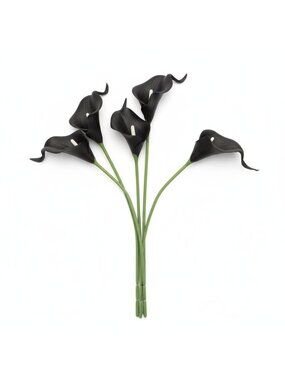 Black Calla Lily Artificial Flowers Set of 5 Stems Gothic Modern Decor
